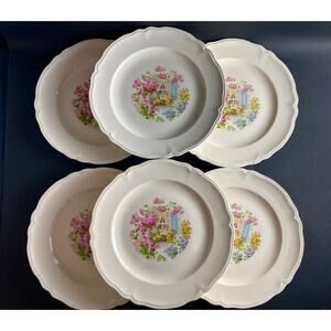 Set of 6 Edwin Knowles Dinner Plates - 1930s Cottage Style,